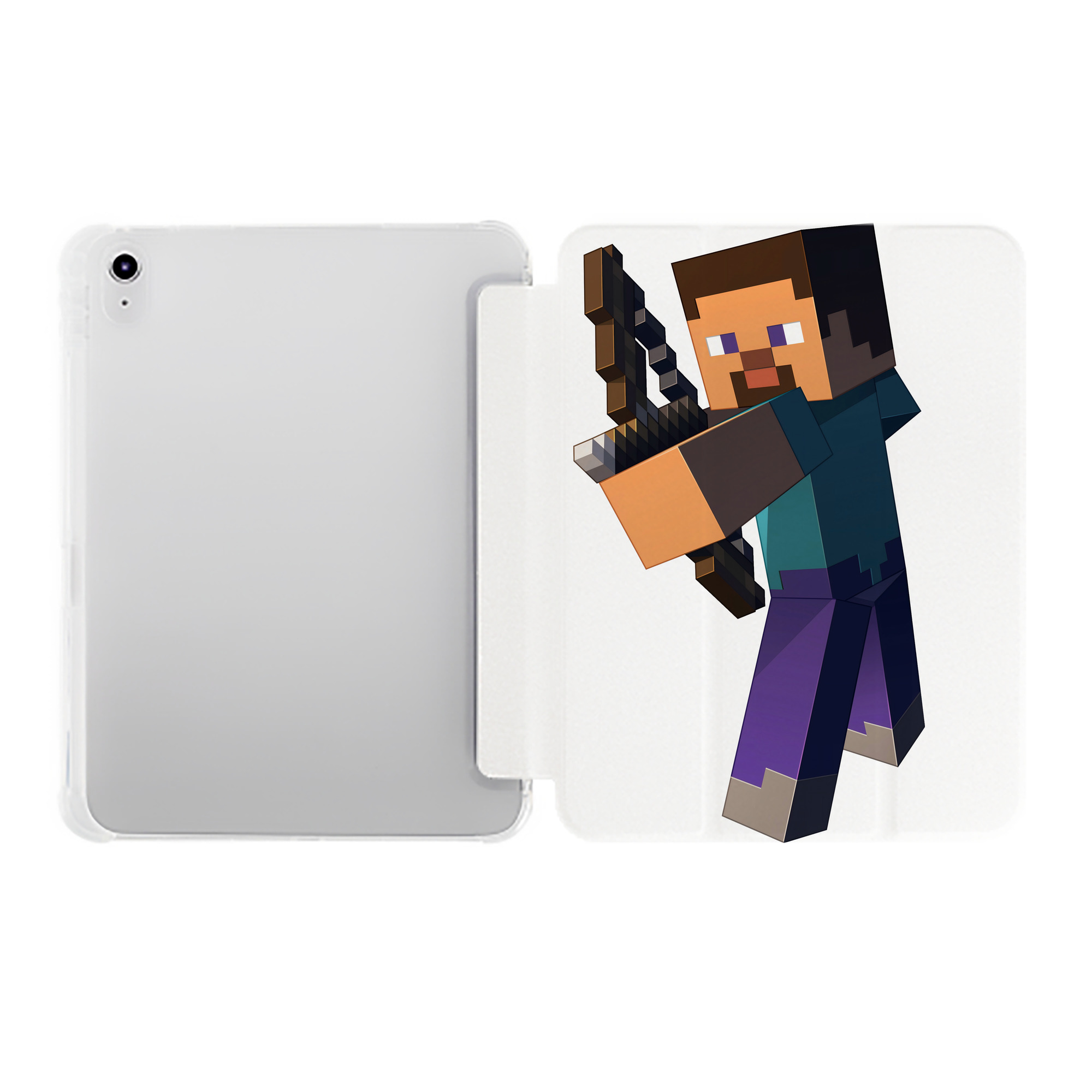 （画像用） マインクラフト ブロックの世界 Minecraft MC Block world IPad ケース ペン収納付き 三つ折りスタンド PUレザー×シリコン 対応機種9.5/10.5/10.9インチ